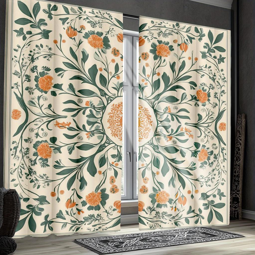 Retro Morris floral design Print Drapes Room Darkening Window Curtains for Home Decor,Rod Pocket Blackout Curtains Bedroom