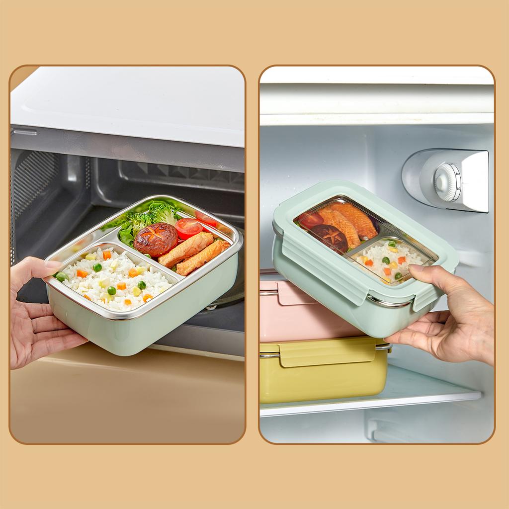 Microwave 304 Stainless Steel Compartment Lunch Box Stackable Leak-proof Student Bento Box Food Container For Cold And Hot Food