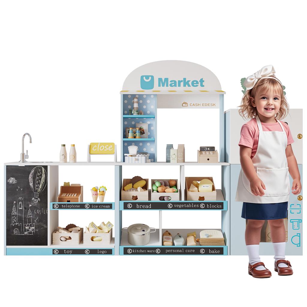 Children's Play Shop Toy, Educational Toy for Children from 3 Years, Wood + Plastic, Blue, 30x155x