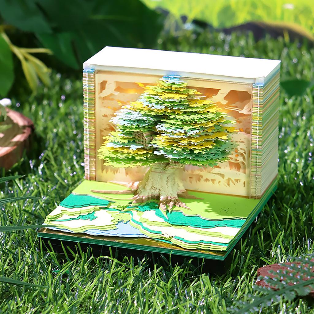 3D Light Art Calendar 2025, 3D Memo Pad Creative Time Piece Calendar Tree Rip Away Paper Carving Multicolor DIY Note