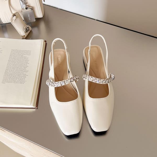 Модные открытые туфли на каблуке 2025 Лето Сандалии с закрытым носком Мэри Джейн Девушки Ретро Высокий Новый Блок Стразы Скандалы Кристалл Джейнс Ретро Вома