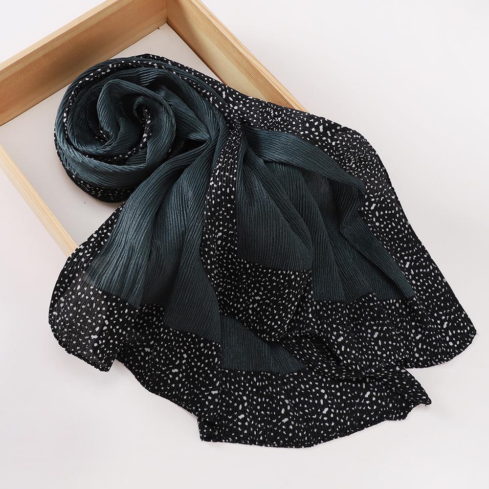 New Women's Bag Head Printed Yarn Scarf, Malaysian Wrinkled Splicing Fashion Package Headscarf
