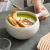 White Handle Bowl Large Capacity Breakfast Oatmeal Salad Bowl Hotel Restaurant Lamian Noodles Bowl Household Ceramic Tableware
