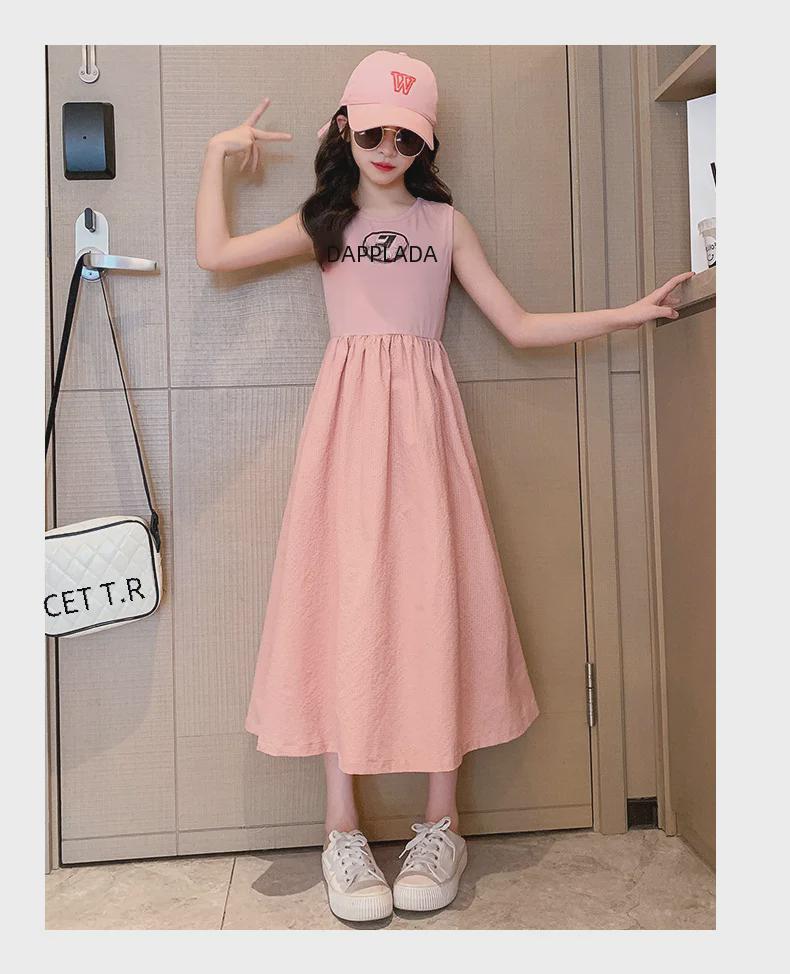 Летнее платье принцессы в западном стиле без рукавов для девочек - повседневное платье с длинным жилетом