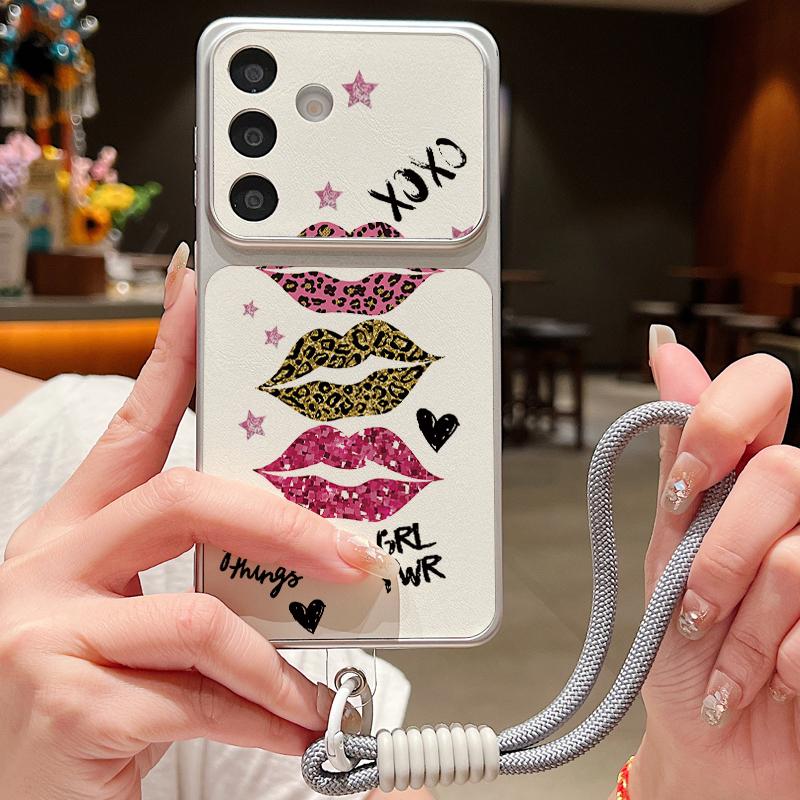 Модный чехол-шнурок из кожи с рисунком губ для Samsung Galaxy A57 A37 A17 A56 A36 A26 A16 A55 A54 5G S21 FE S22 S23 S24 S25 Plus S26 Ultra