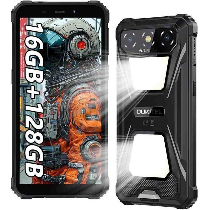 OUKITEL G3 Smartphone Robuste 16Go+128Go Écran 6" 6300mAh 13MP Telephone Portable Incassable Android 14 4G Dual SIM IP68/IP69K Noir