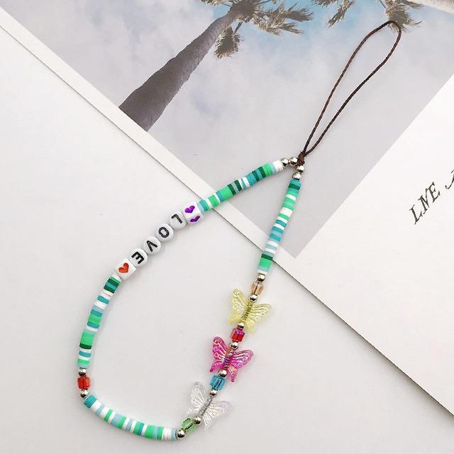 Модная Очаровательная цепочка для мобильного телефона с жемчугом и глиной, акриловая мультяшная ювелирная продукция для телефона для женщин и девочек, подвесной ремешок для телефона с защитой от потери