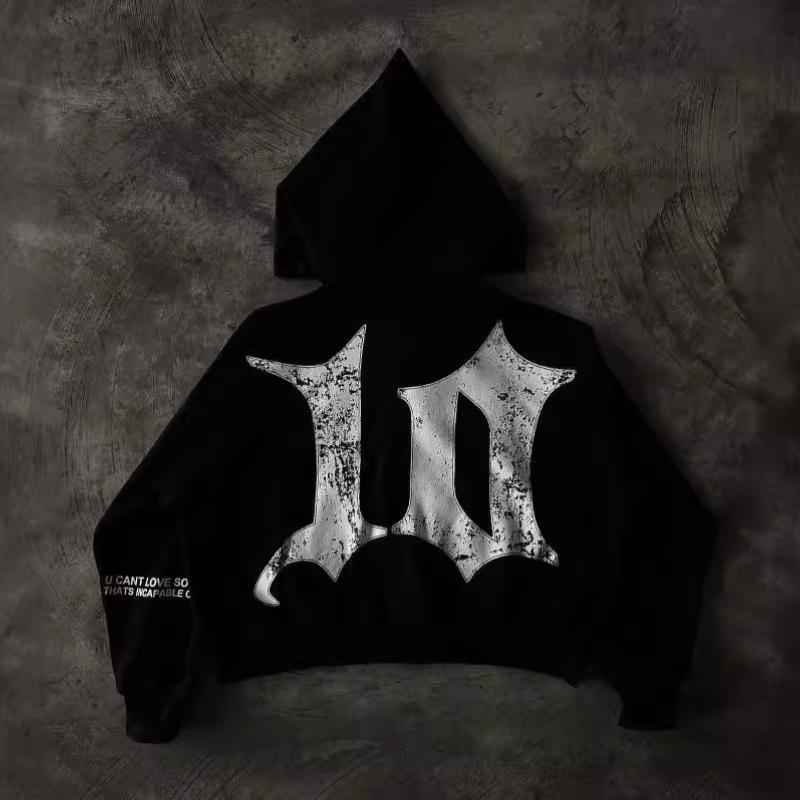 Толстовка с капюшоном в стиле хип-хоп и вышивкой в стиле 2000-х годов с принтом и вышивкой в стиле пэчворк