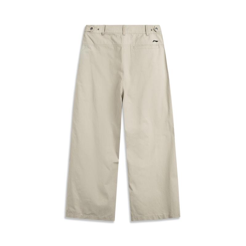 Li Ning CF Outdoor однотонные свободные повседневные прямые рабочие брюки с небольшим вышитым логотипом мужские брюки темно-зеленого цвета AKXV073-5