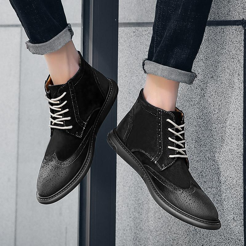 Модная осенне-зимняя мужская кожаная обувь Модный стиль броги Уличная обувь для прогулок Повседневная офисная обувь для мотоцикла для взрослых 38-46