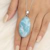 Ожерелье с подвеской из натурального камня Ларимар, серебро 925 пробы, ювелирные изделия ручной работы, большой овальный камень, подвеска Рейки, подарок для нее