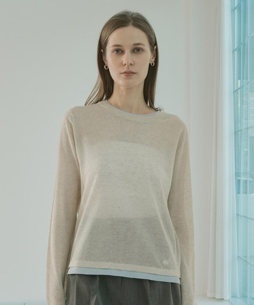VLETI Linen Blend Contrast Layered Embroidery Knit (Linen)