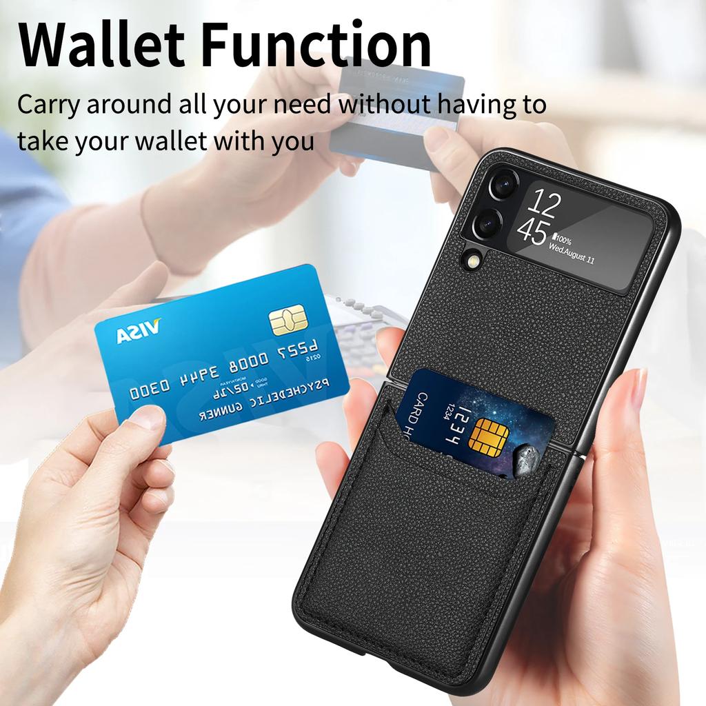 Anti-Sweat Dustproof Coque Cover for Samsung Galaxy Z Flip 4 3 5G Flip4 Flip3 Flip6 Flip5 Flip 6 5 Card Slot Case Leather Bag