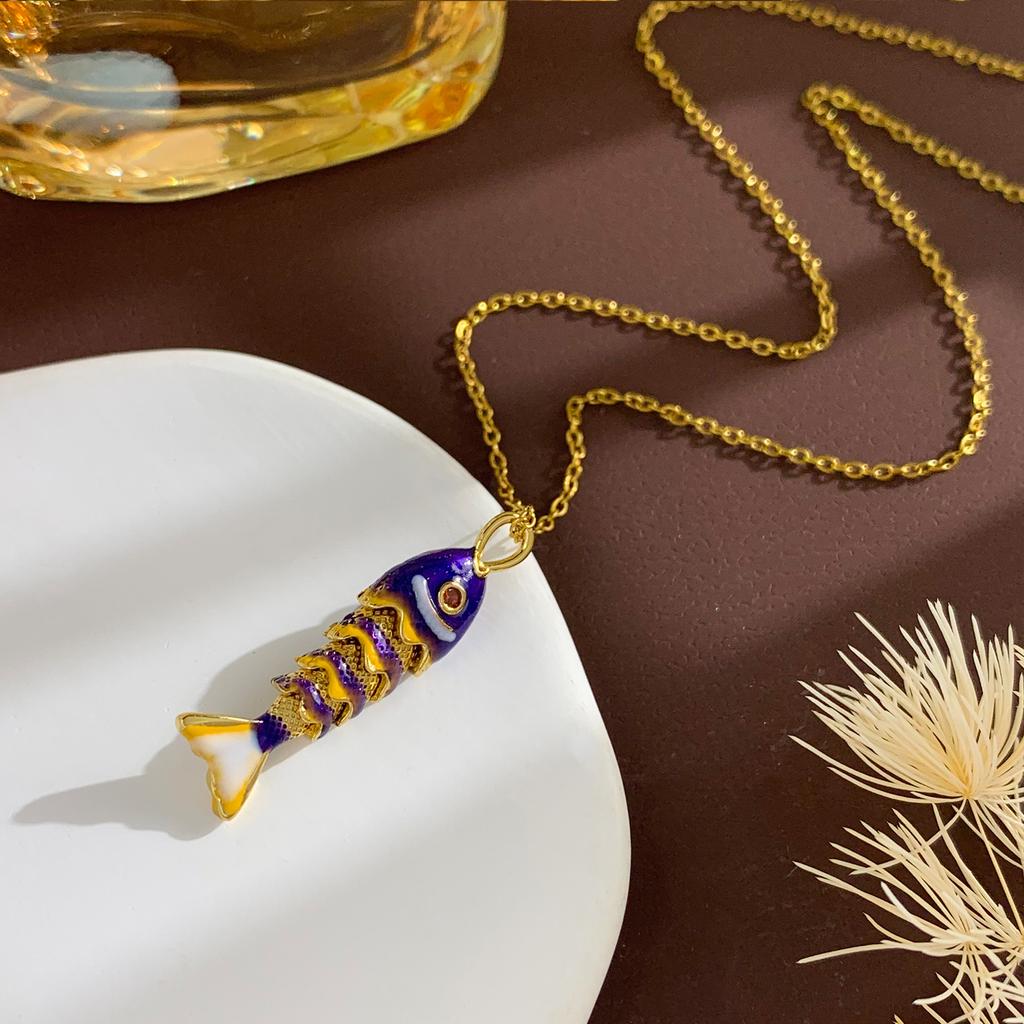 Ожерелье Подвижная Рыба Ожерелье Эмаль Национальный Стиль Продвинутое Чувство Не Выцветает Цепочка на Ключицу