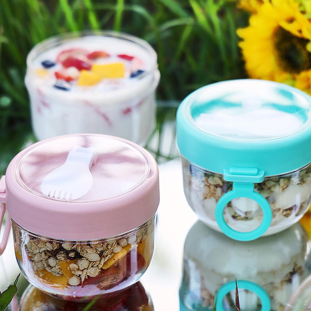 600ml Portable Breakfast Cup Multifunction Transparent Overnight Oat Food Container with Lid and Spoon for Cereal Milk or Yogurt