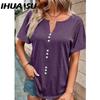 Women's Fashion Casual Summer Solid Color Print Short Sleeve V-Neck Blouses & Shirts