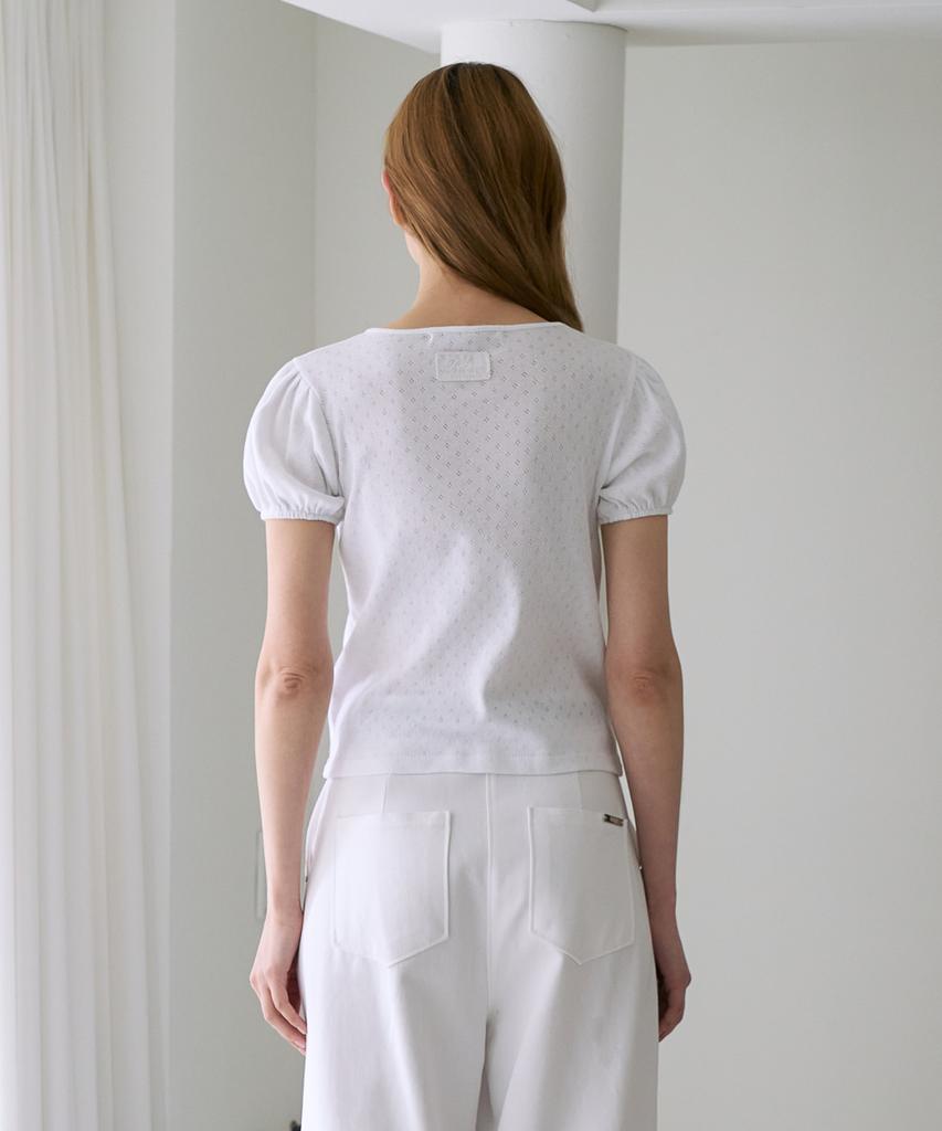 DEHEVE Label Point Puff T-Shirt [White]