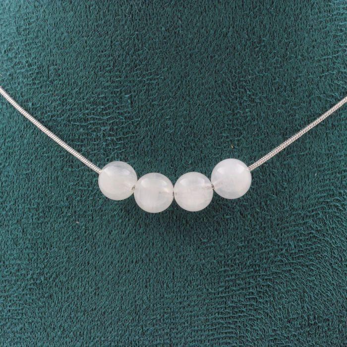 Stones and Minerals. Necklace 4 Beads Moonstone from Sri Lanka 8 Mm Steel Chain Necklace for Women, Men. Customizable Size