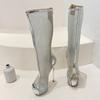 Fashion Liyke Sexy Peep Toe Gold Heels Stripper Pole Dance Platform Boots For Women Zip Fashion Mesh Knee High Shoes Female Botas Mujer