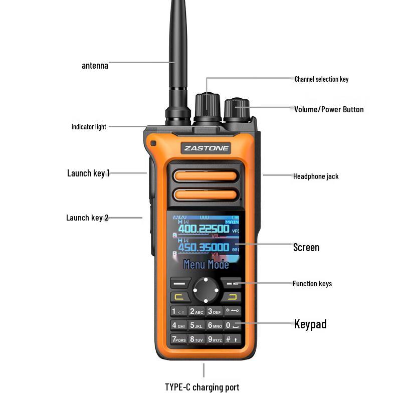 ZASTONE M10 Ручная рация 5 Вт, зарядка Type-C, IP54 (Китайская версия)