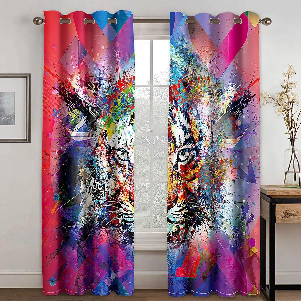 Абстрактное искусство, животные, богемный, психоделический, лев, волк, светофильтрующие шторы, оконные шторы для гостиной, спальни, 2 шт., декор