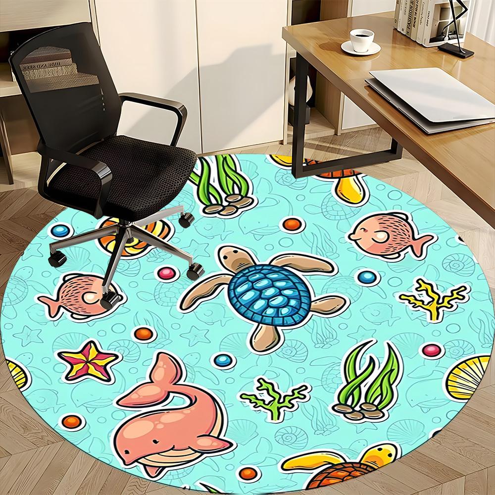 1pc Ocean Creatures Chair Carpet for Office, Non slip, Soft and Durable Office Rug