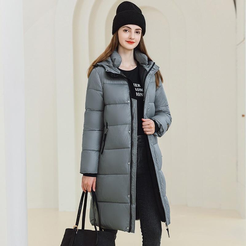 Зимний пуховик для женщин длинный до колена свободного кроя с толстой хлопковой подкладкой