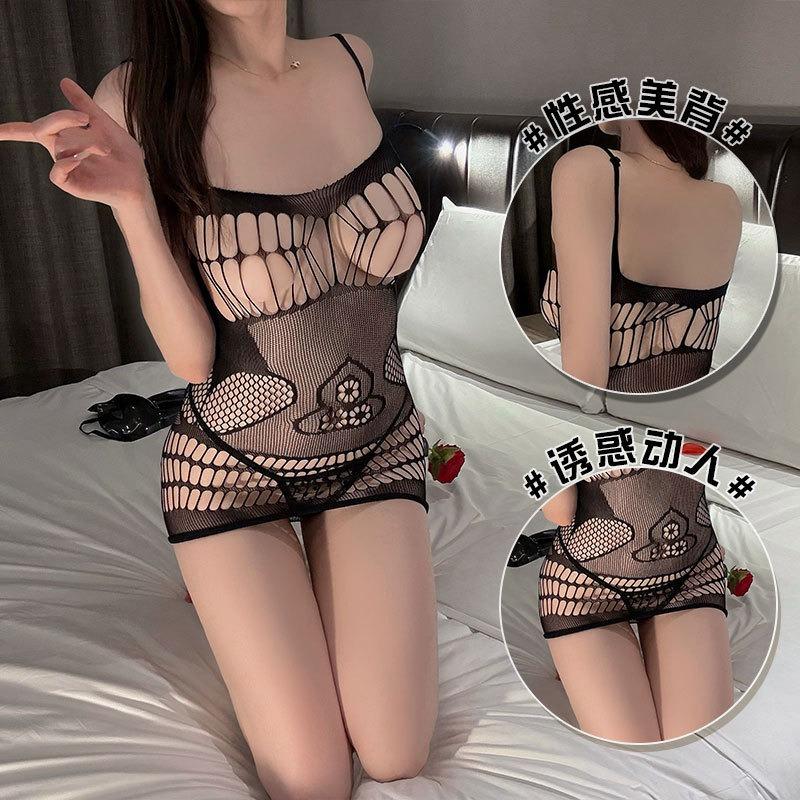 Sexy underwear large size one-piece mesh, fishing net, holes, hollow hip skirt, sexy perspective mesh women