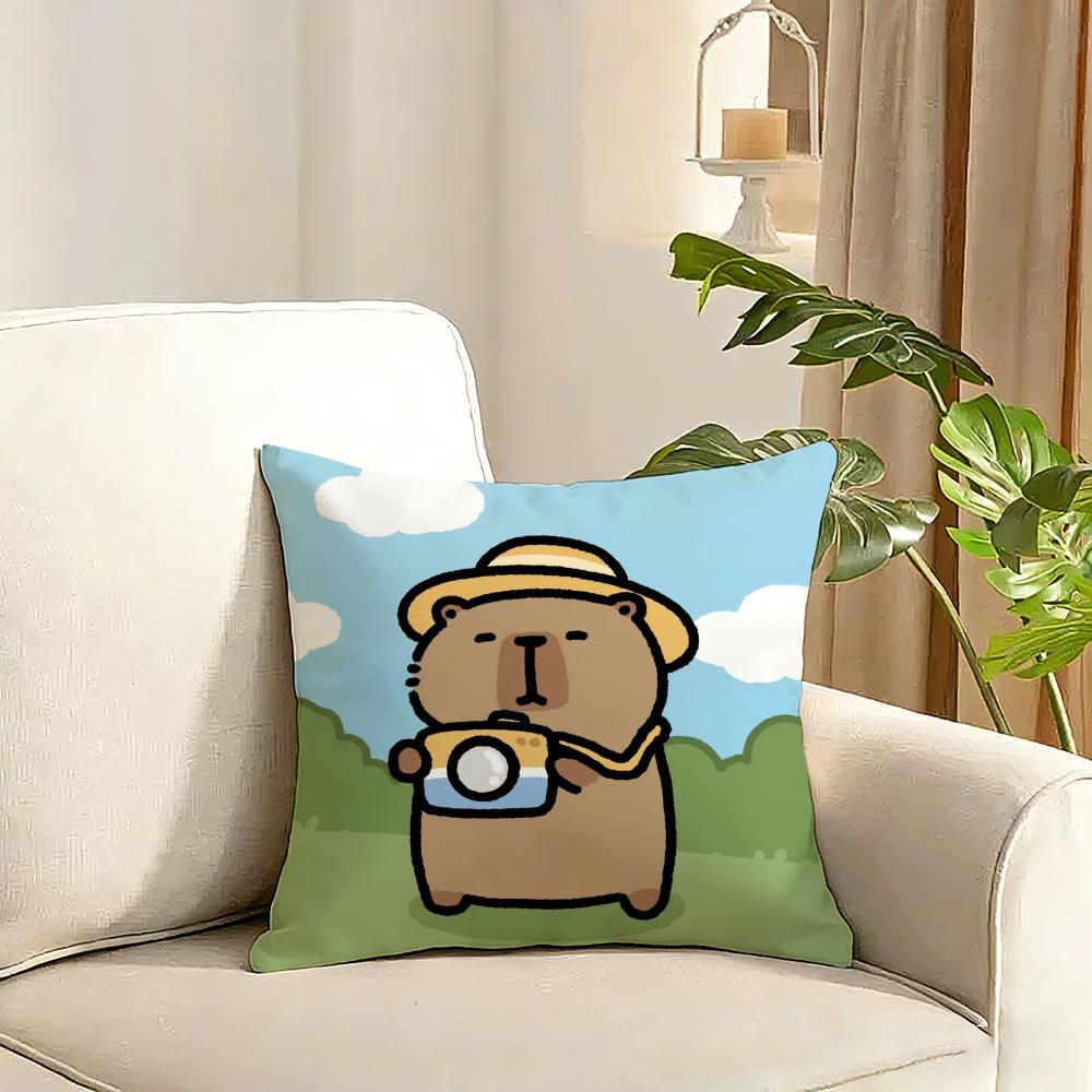 Capybara Cartoon Cute Cushion Cover Reversible Plush Pillow Cover Soft Fluffy Home Decor for Sofa Bedroom