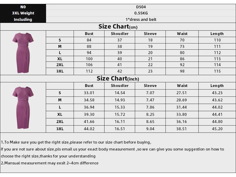 D504 Женское однотонное платье-карандаш с V-образным вырезом - Лето 2024 г. С короткими рукавами, стиль OL
