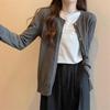Women's Plus Size Gray Knit Cardigan Coat - Korean Style Versatile Shawl for Spring