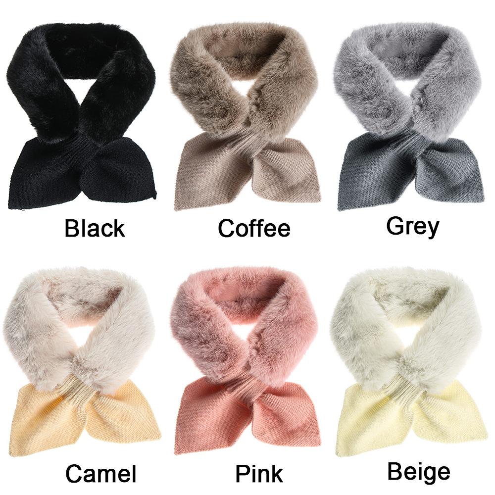 Coffee Color Faux Fur Rabbit Women Autumn Winter Thicken Warm Knitted Wool Scarf Neck Guard Scarves