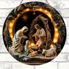 Nativity Scene Wooden Sign 2D Relief Effect of Jesus Round Christmas Ornament for Church Front Door Wall Hanging Decor Ideal