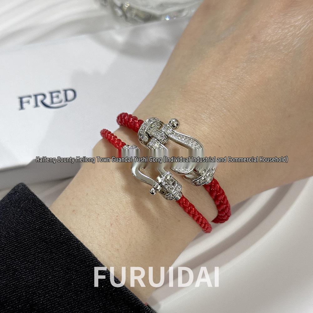 Браслет Fred с покрытием из 18-каратного золота, с бриллиантовой подковой, знаком зодиака и красной нитью - Унисекс, стиль DIY в форме 8