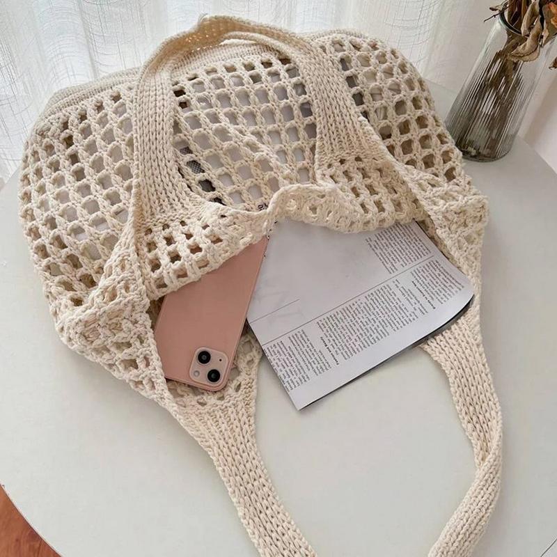 Yogodlns Casual Hollow Knitted Large Tote Bag Designer Handmade Woven Women Shoulder Bags Luxury Summer Beach Bag Shopper Purses