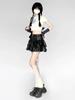 Punk Style PU Leather Mini Skirts Women High Waist Lace Up Black Pleated Skirt Streetwear Korean Style Leisure A-line