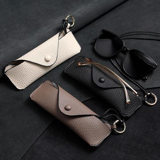 Portable Glasses Storage Bag with Lanyard Soft Faux Leather Sunglasses Case Women Men Myopia Eyeglass Organizer Outdoor Travel Glasses Carrying Bag