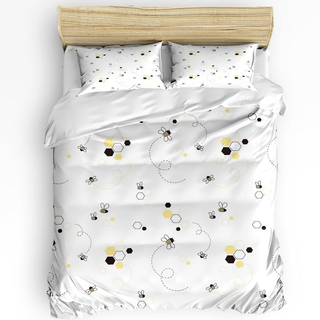 Bee Honey Flower Yellow Printed Comfort Duvet Cover Pillow Case Home Textile Quilt Cover Boy Kid Teen Girl 3pcs Bedding Set