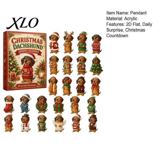 Christmas Gift for Pet Owners 2026 Dachshund Advent Calendar, 24 Days Dog Collectible Surprises with 2D Festive Lover Presents Puppy Figures