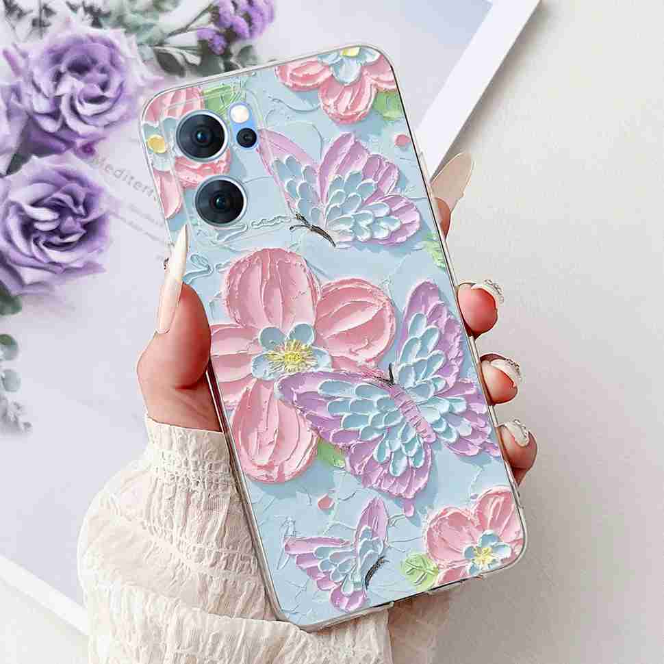 Чехол для Oppo Reno7 5G Милый Кот Цветок Расписная Крышка Мягкие Fundas Чехол для Телефона Для Oppo Find X5 FindX5 Lite Reno 7 5G Задняя Крышка