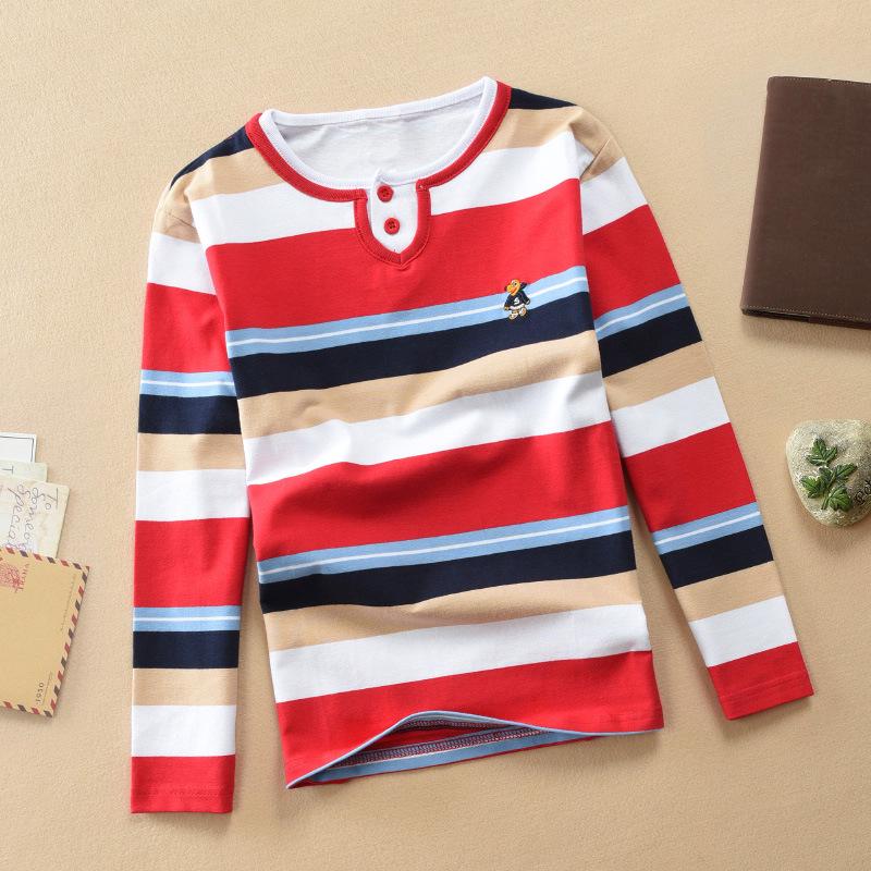 Полосатая мужская рубашка поло с длинным рукавом в корейском стиле с отложным воротником (Размеры 100-170 см) - Осенняя и весенняя одежда