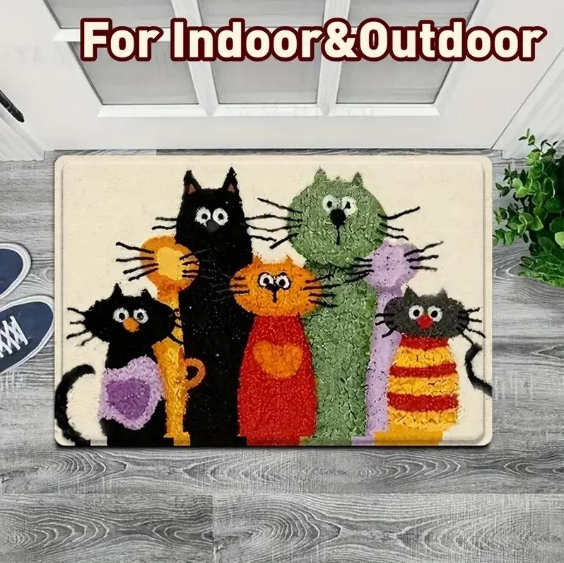 Cute Cat Pattern Door Mat "Goodbye" and "Hello!" Welcome Floor Mat Perfect Entrance Living Room Kitchen Door Mats Decoration