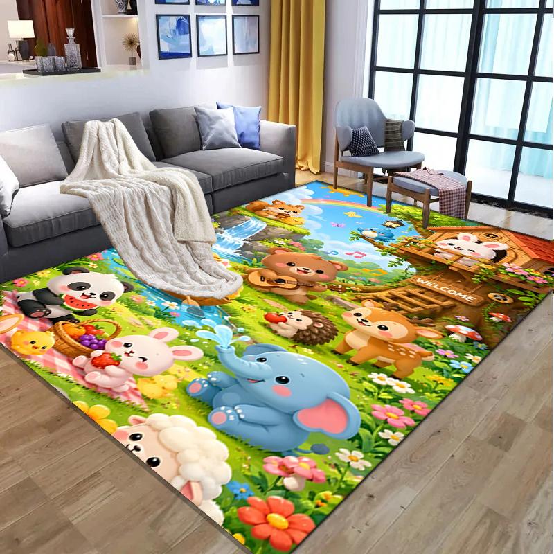 Masha and The Bear Pattern Rug, Indoor/Outdoor Mat, for Picnic, Gameroom, Bedroom, Office, Living Room, Home Decor Carpet, Birthday Gift
