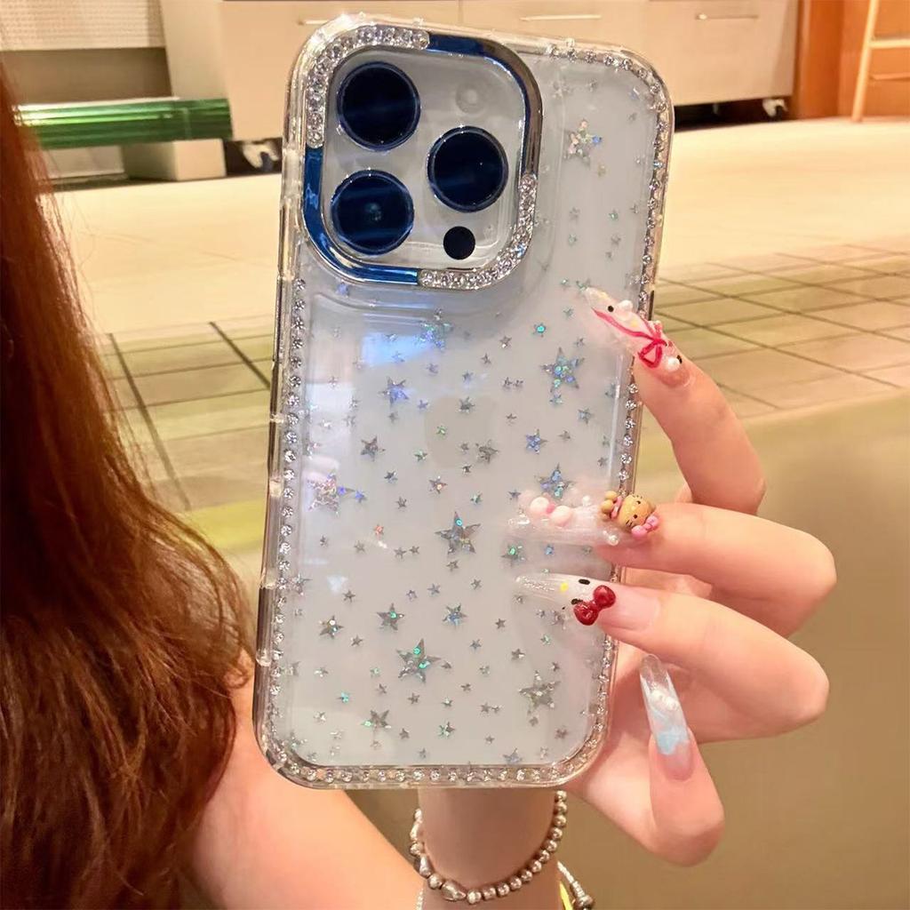 Laser Star Flash Diamond Mobile Phone Case for Apple 17PROMAX Personalized Female Internet Celebrity Inlaid with Rhinestone IMD Mobile Phone Case