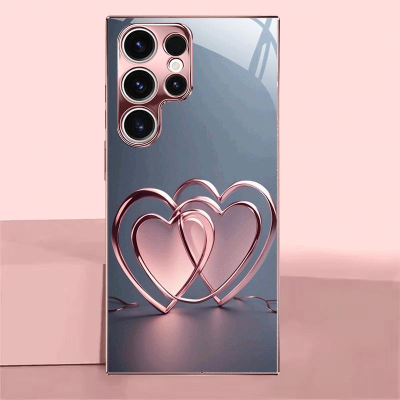 Розово-золотой чехол для телефона с сердечками и розовым стеклом для Samsung Galaxy S26 S25 S24 S23 S22 FE Ultra Plus, противоударная задняя крышка