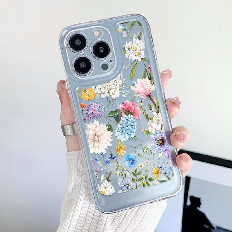 Модный цветочный чехол для телефона iPhone 16 15 14 Pro Max 13 12 11 ударопрочный силиконовый чехол прозрачный чехол