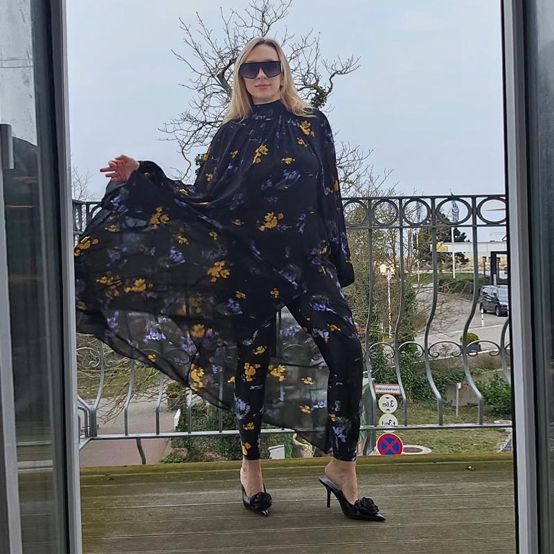 Длинные платья с принтом для женщин, свободные платья с рукавами-фонариками и воротником-стойкой, весна-лето 2025, женское платье для отпуска