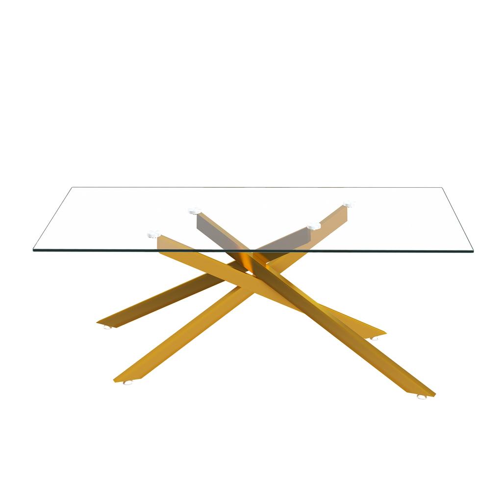 Coffee Table with Tempered Glass Top, Gold-Colored Metal Frame, Rectangular Luxury Design, Living Room-H46/W120/D60 cm