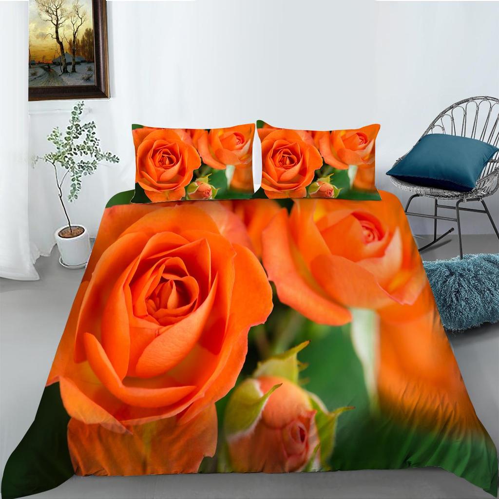 Luxury Home Bedding Flowers Theme Quilt Cover Pillow Cover Bedding Set Duvet Cover Full Size Single/Double Bed Home Decoration