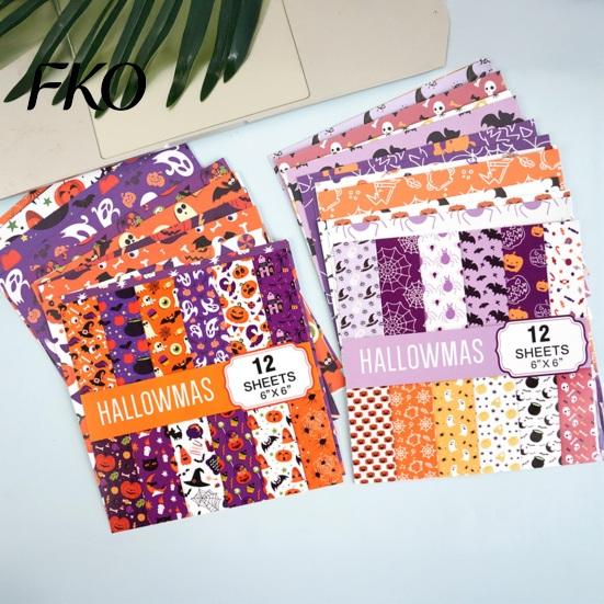 Paper Crafting Halloween Supplies 12 Sheets Scrapbook Set, 6x6in Double-Sided Craft Paper, Pumpkin Fun Set Ghost Bat Pattern Decorative for